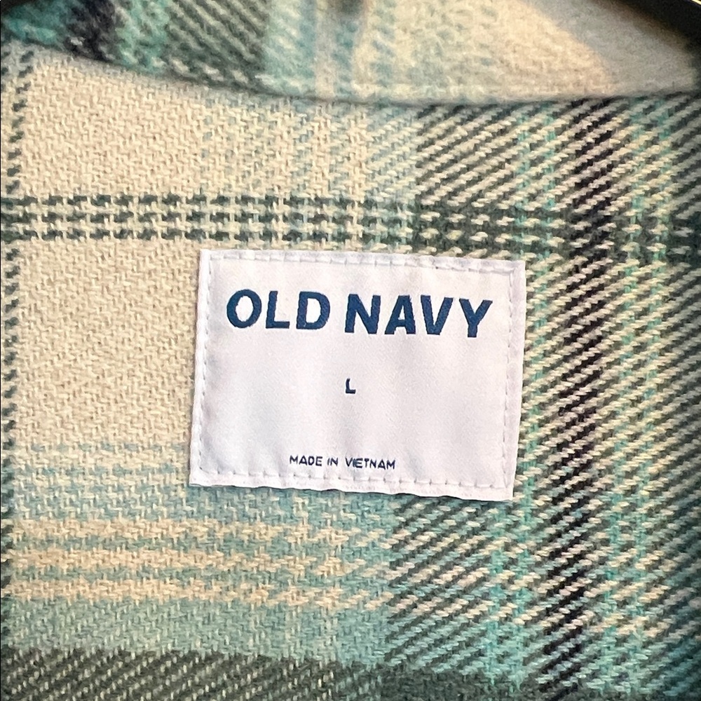 Old Navy Teal and Cream Plaid Shirt Jacket - Picture 2 of 4